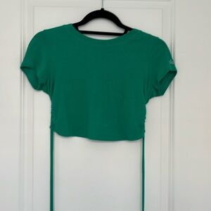 Alo Yoga Green Ribbed Crop Top with Tie Back